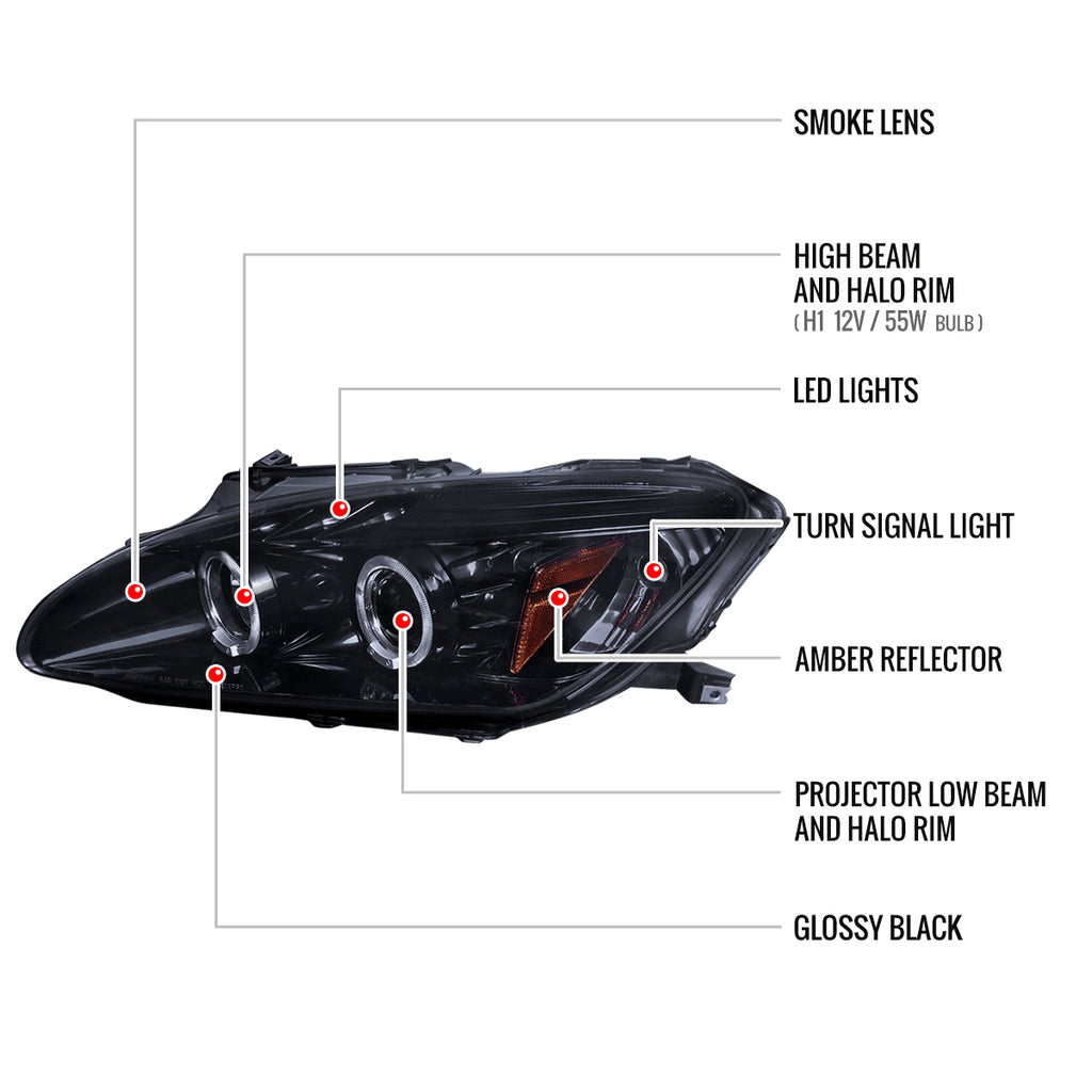 2004-2009 Honda S2000 AP2 Dual Halo Projector Headlights (Glossy Black Housing/Smoke Lens)