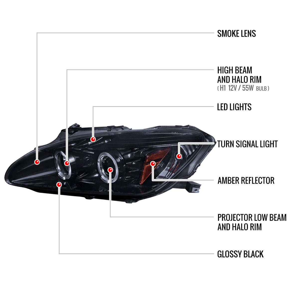 2004-2009 Honda S2000 AP2 Dual Halo Projector Headlights (Glossy Black Housing/Smoke Lens)