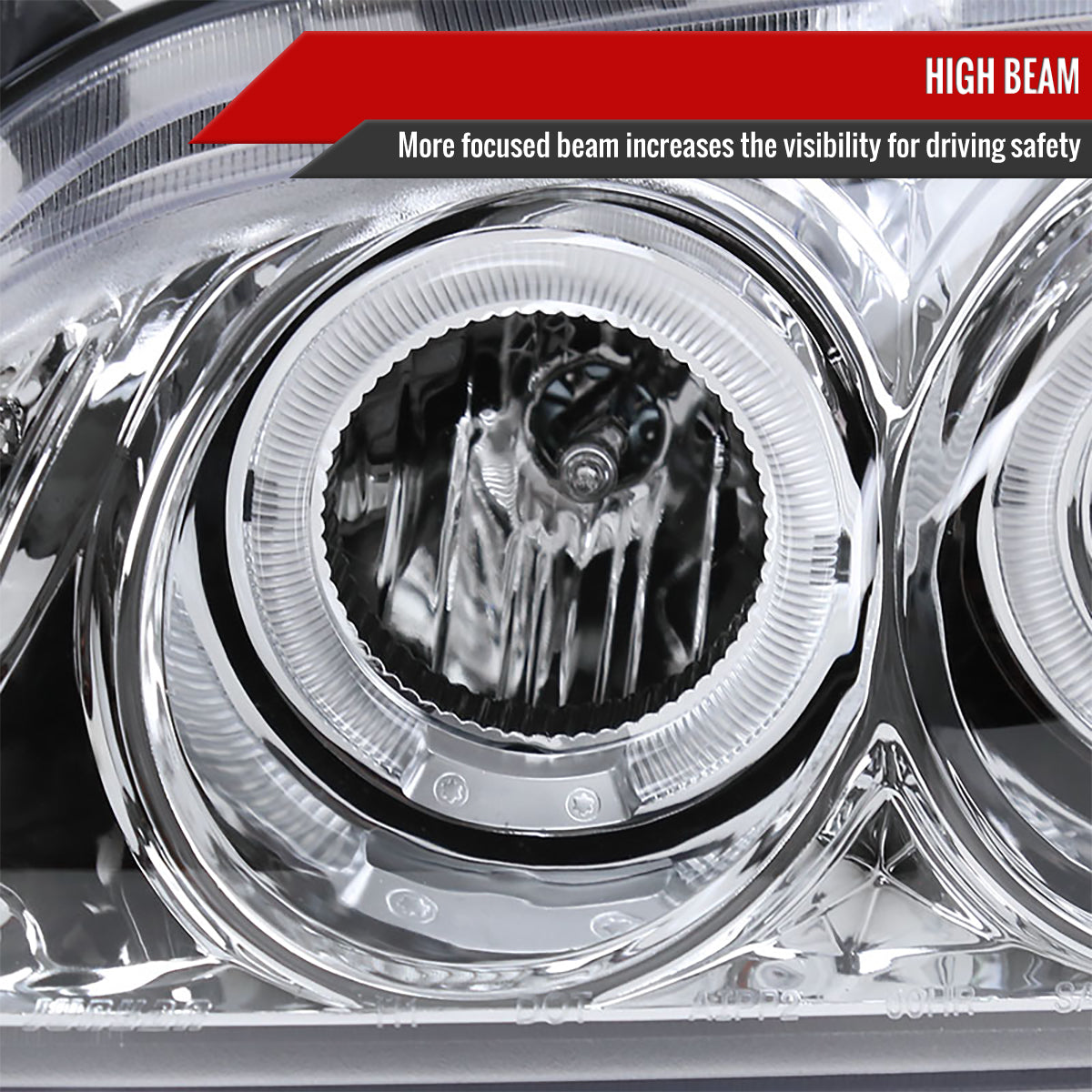 2000-2003 Nissan Sentra Dual Halo Projector Headlights (Chrome Housing/Clear Lens)