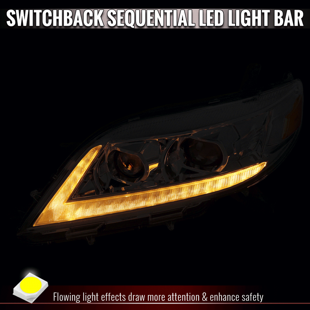 2011-2020 Toyota Sienna Switchback Sequential LED Bar Projector Headlights (Chrome Housing / Clear Lens)