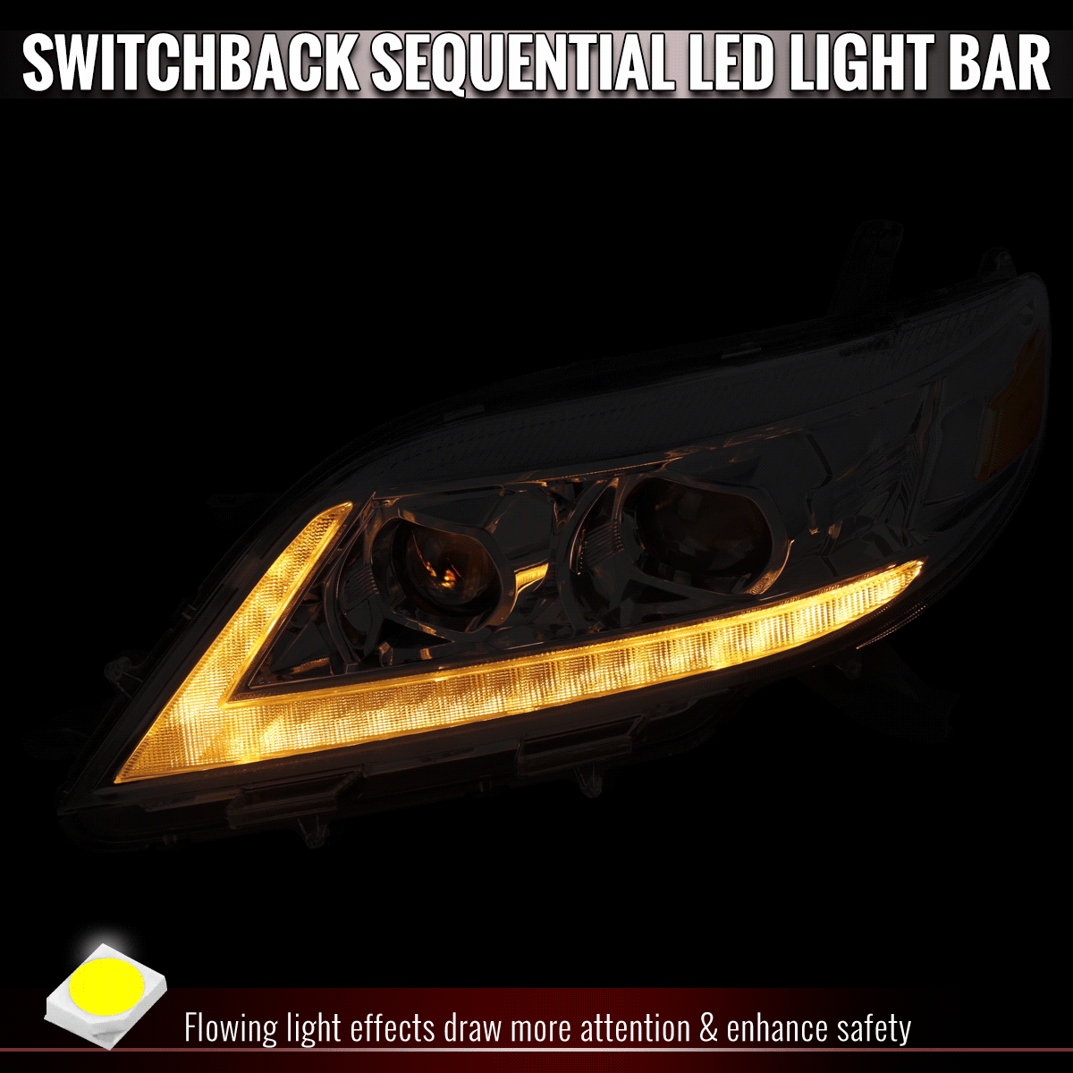 2011-2020 Toyota Sienna Switchback Sequential LED Bar Projector Headlights (Chrome Housing / Clear Lens)