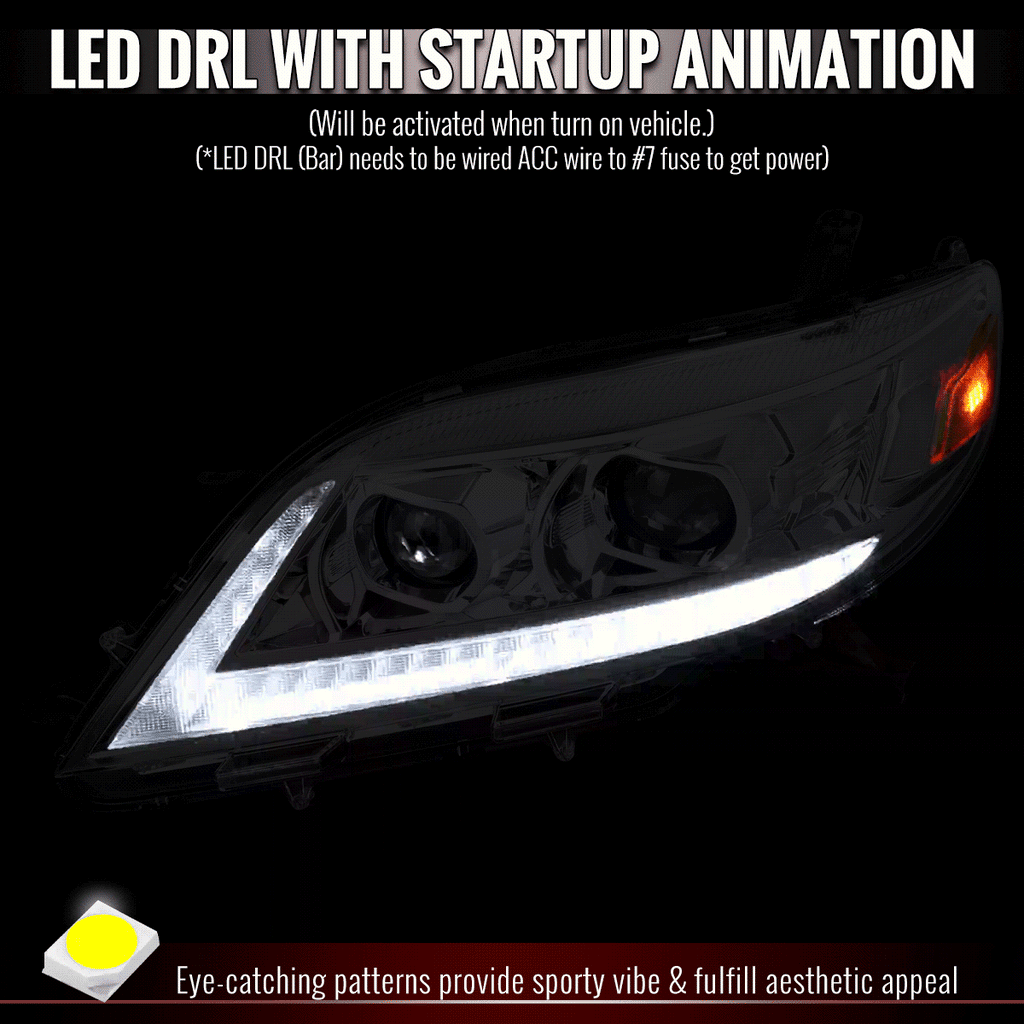 2011-2020 Toyota Sienna Switchback Sequential LED Bar Projector Headlights (Chrome Housing / Clear Lens)