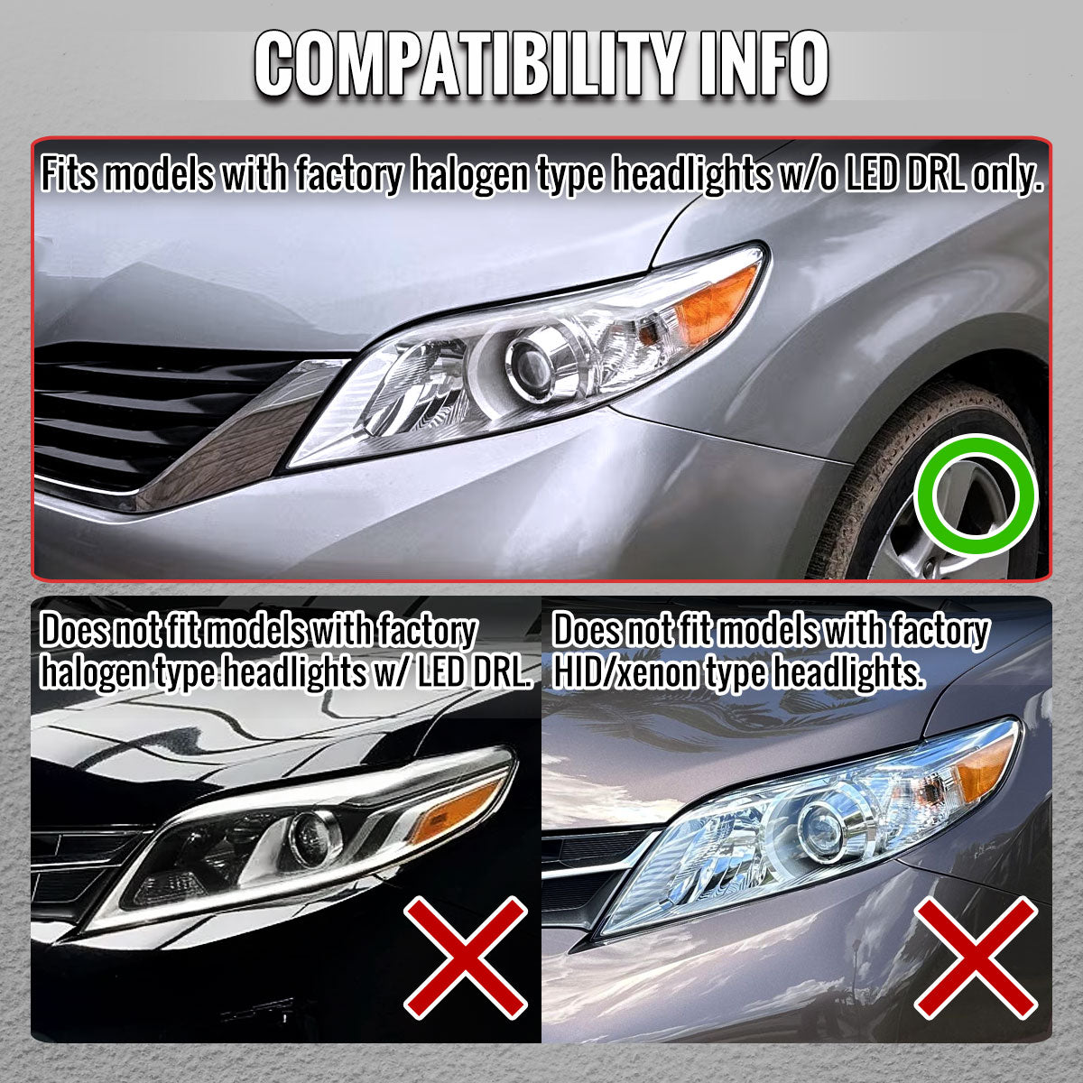 2011-2020 Toyota Sienna Switchback Sequential LED Bar Projector Headlights (Black Housing / Smoked Lens)