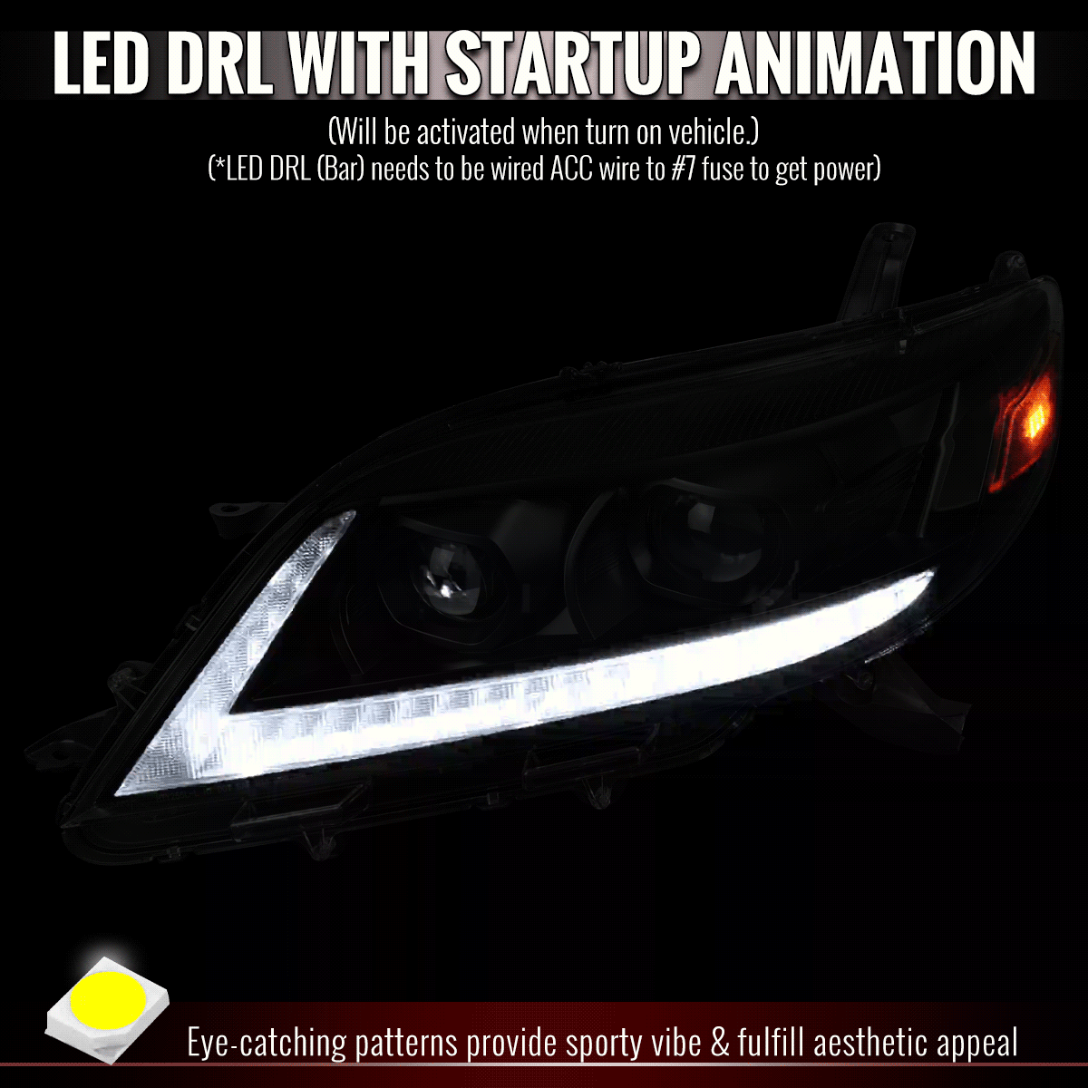 2011-2020 Toyota Sienna Switchback Sequential LED Bar Projector Headlights (Black Housing / Smoked Lens)