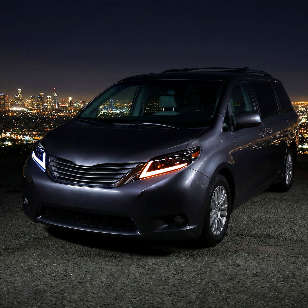 2011-2020 Toyota Sienna Switchback Sequential LED Bar Projector Headlights (Black Housing / Smoked Lens)