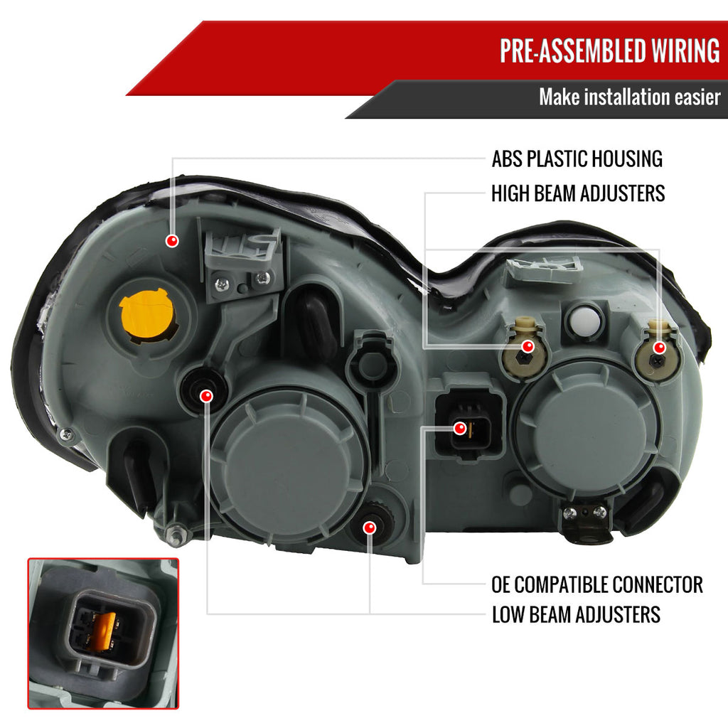 2002-2005 Hyundai Sonata Factory Style Projector Headlights - Matte Black/Clear Lens