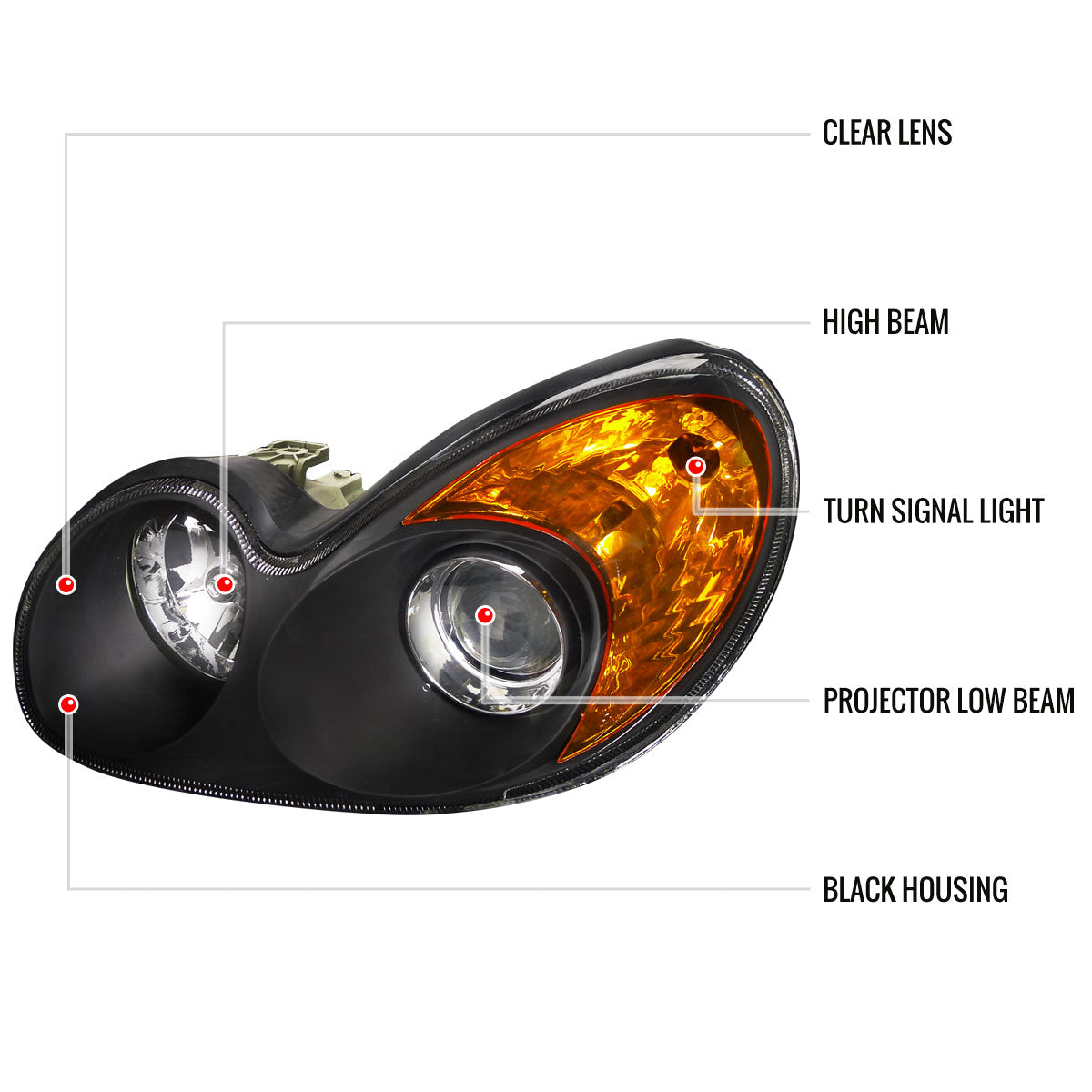 2002-2005 Hyundai Sonata Factory Style Projector Headlights - Matte Black/Clear Lens