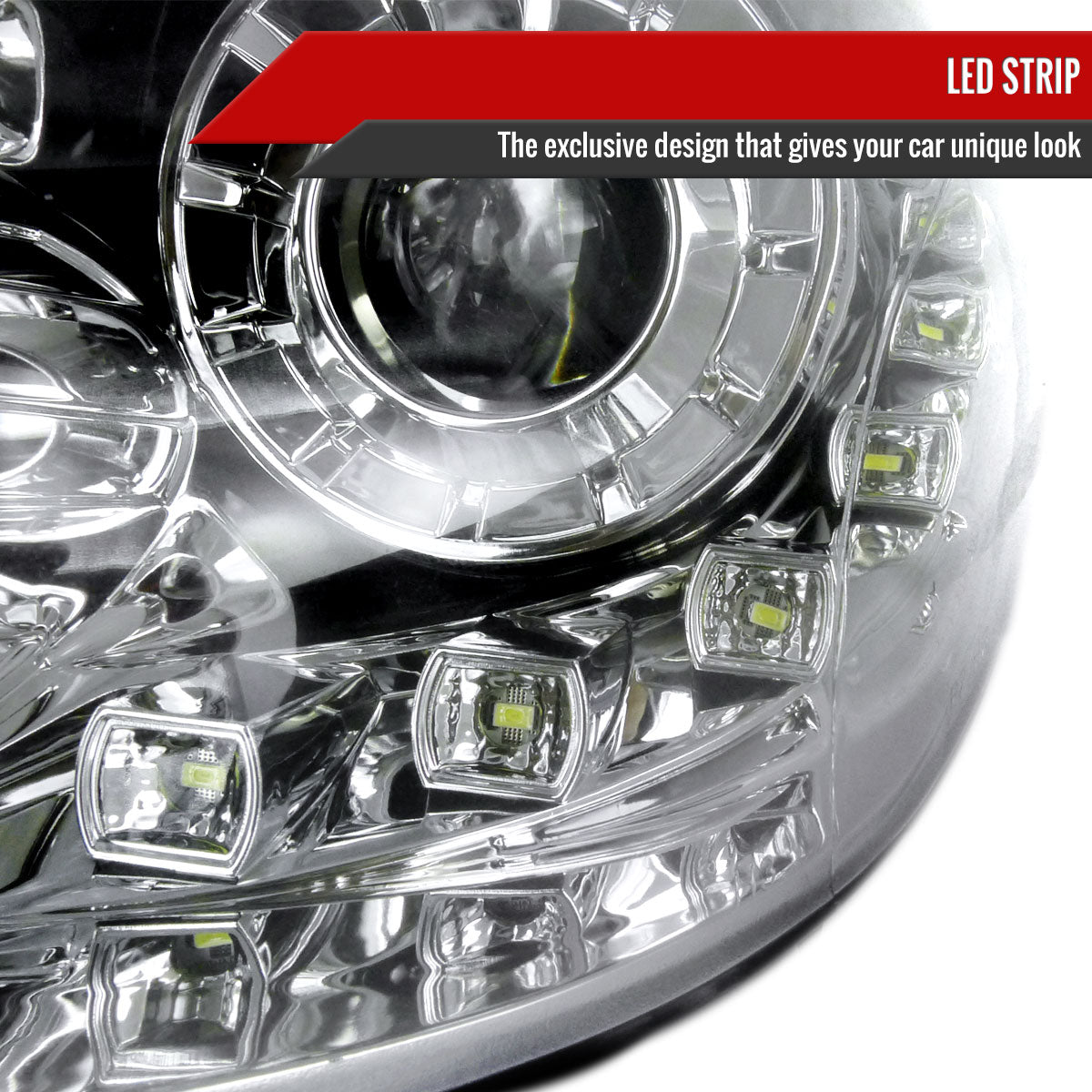 2011-2014 Hyundai Sonata Projector Headlights w/ SMD LED Light Strip (Chrome Housing/Clear Lens)
