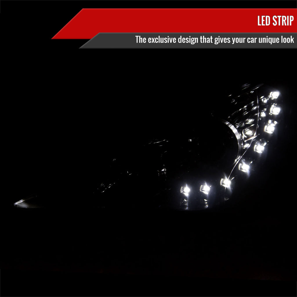 2011-2014 Hyundai Sonata Projector Headlights w/ SMD LED Light Strip (Glossy Black Housing/Smoke Lens)