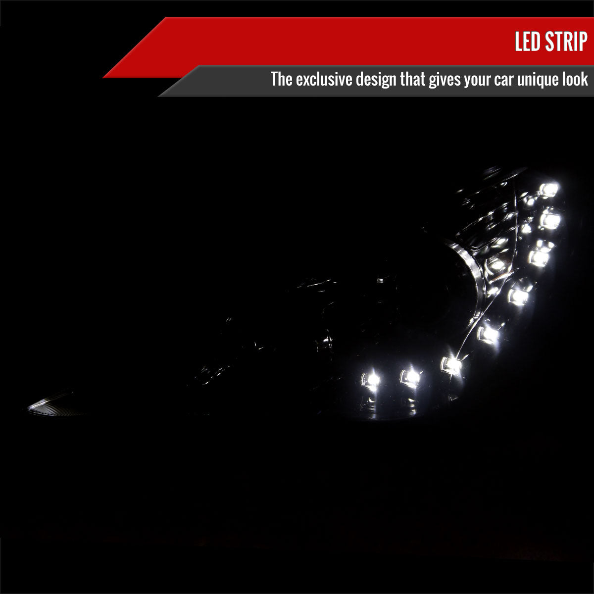 2011-2014 Hyundai Sonata Projector Headlights w/ SMD LED Light Strip (Glossy Black Housing/Smoke Lens)