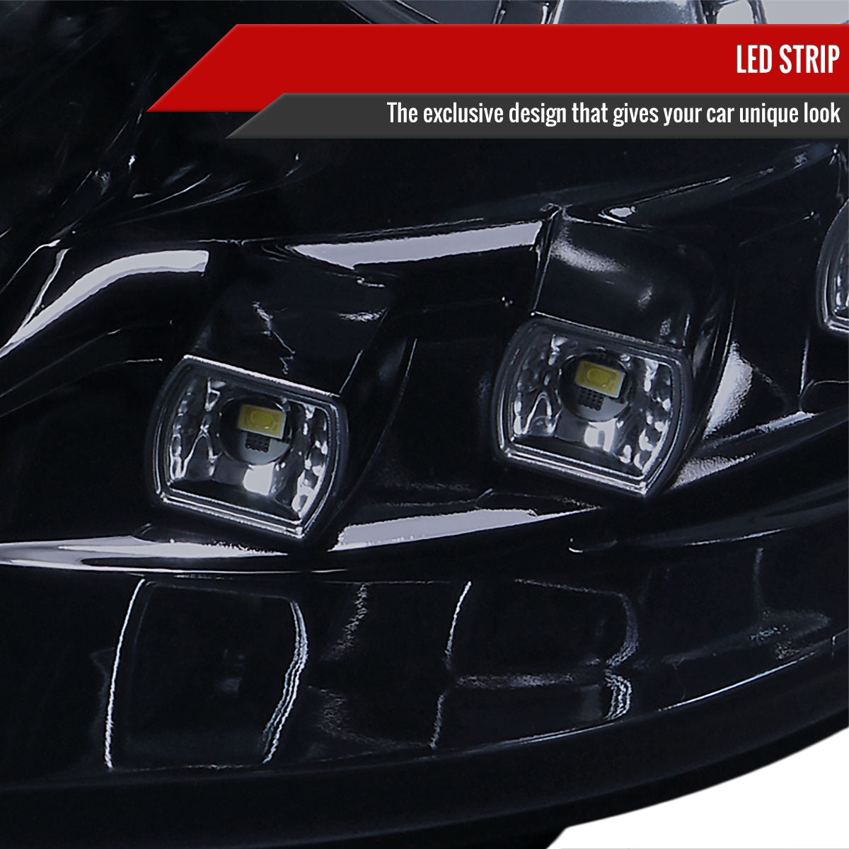 2011-2014 Hyundai Sonata Projector Headlights w/ SMD LED Light Strip (Glossy Black Housing/Smoke Lens)
