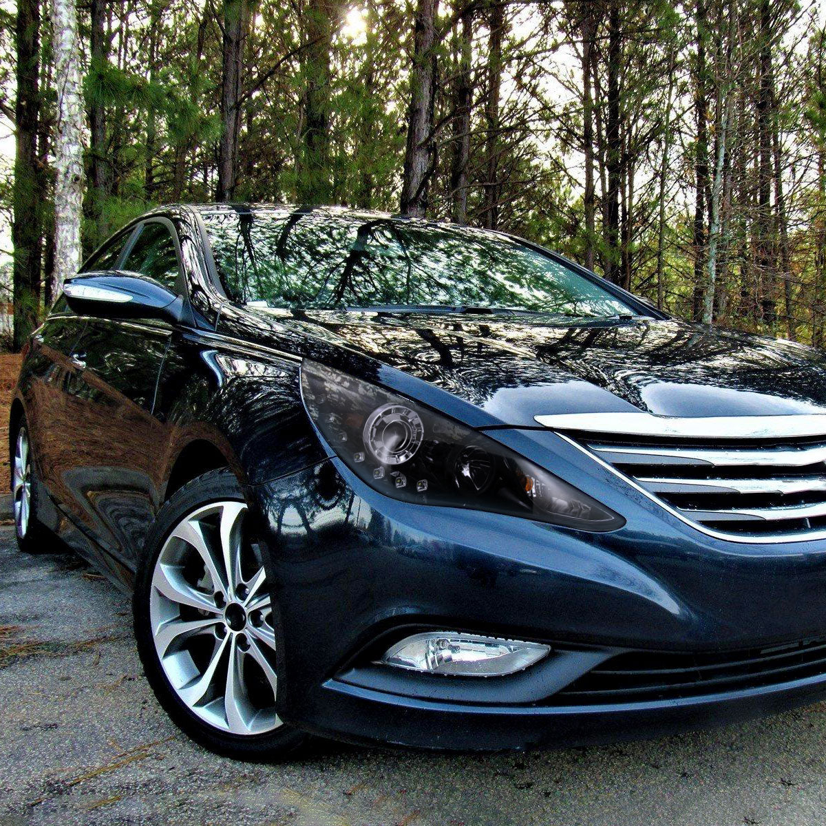 2011-2014 Hyundai Sonata Projector Headlights w/ SMD LED Light Strip (Glossy Black Housing/Smoke Lens)