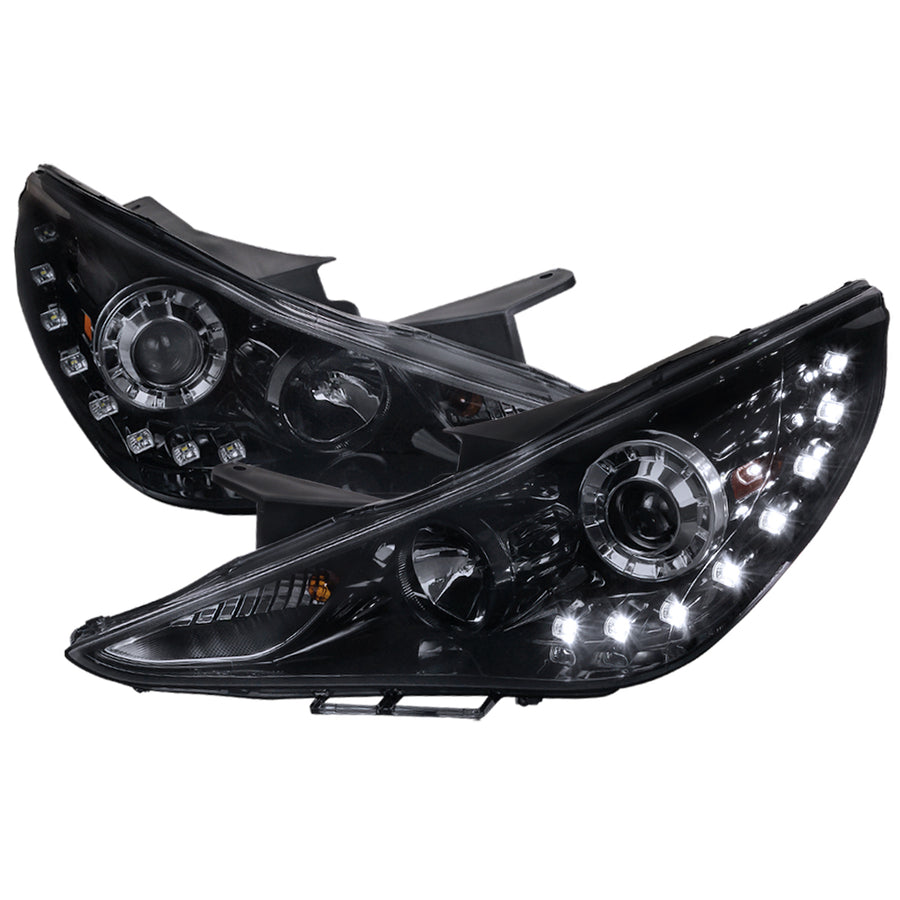 2011-2014 Hyundai Sonata Projector Headlights w/ SMD LED Light Strip (Glossy Black Housing/Smoke Lens)
