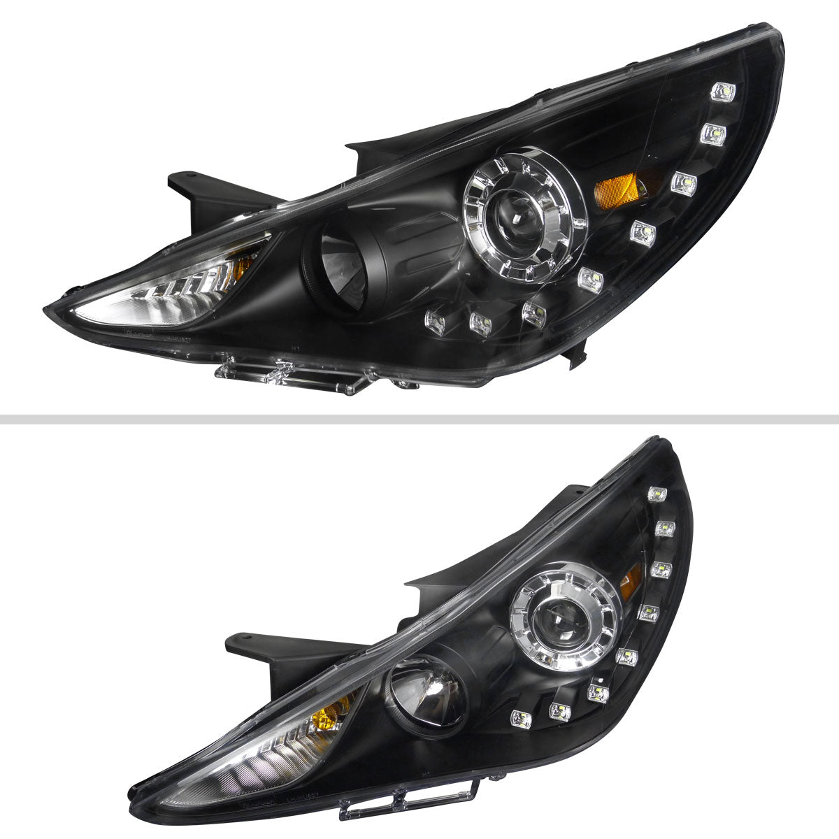 2011-2014 Hyundai Sonata Projector Headlights w/ SMD LED Light Strip (Matte Black Housing/Clear Lens)