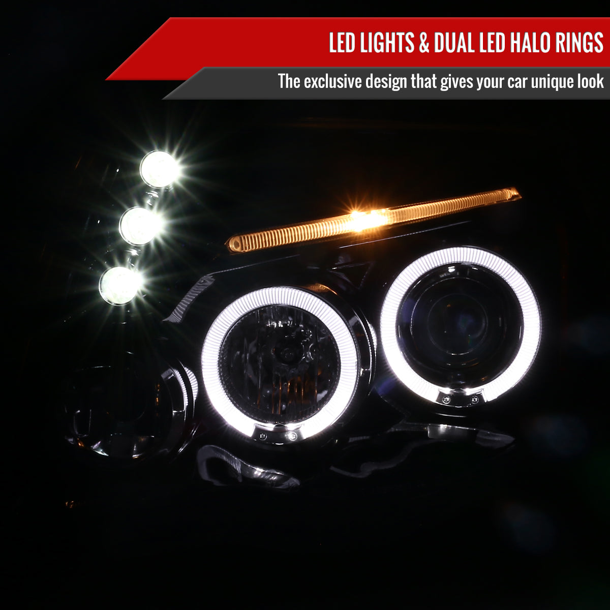2005-2011 Toyota Tacoma Dual Halo Projector Headlights (Jet Black Housing/Clear Lens)
