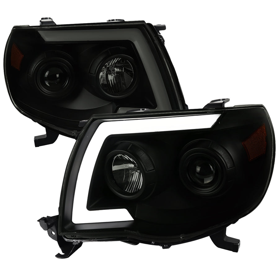 2005-2011 Toyota Tacoma LED Bar Projector Headlights w/ Sequential Turn Signal Lights (Matte Black Housing/Smoke Lens)