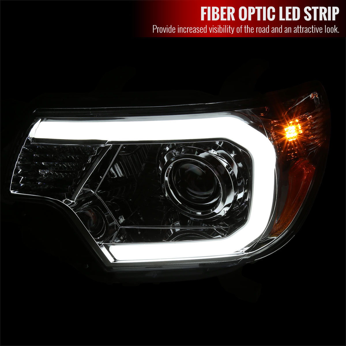 2012-2015 Toyota Tacoma LED C-Bar Projector Headlights w/ LED Parking Light (Chrome Housing/Clear Lens)
