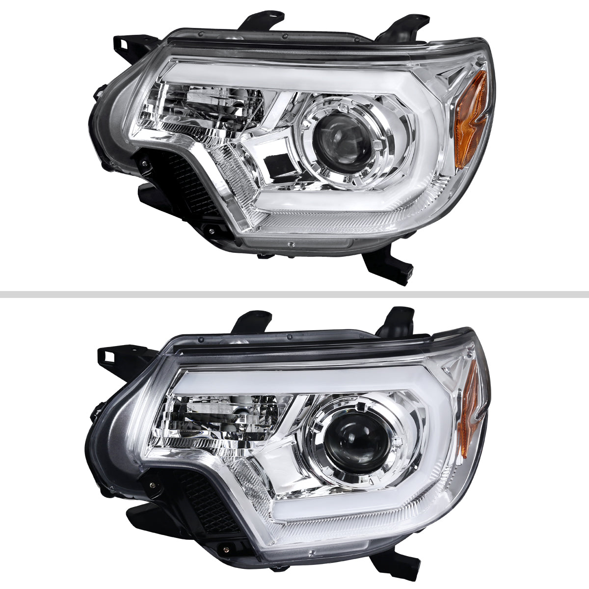 2012-2015 Toyota Tacoma LED C-Bar Projector Headlights (Chrome Housing/Clear Lens)