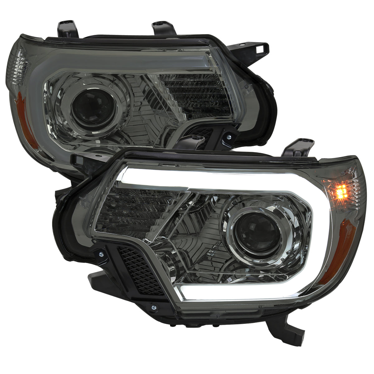 2012-2015 Toyota Tacoma LED C-Bar Projector Headlights w/ LED Parking Light (Chrome Housing/Smoke Lens)