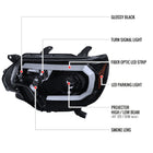 2012-2015 Toyota Tacoma LED C-Bar Projector Headlights (Glossy Black Housing/Smoke Lens)