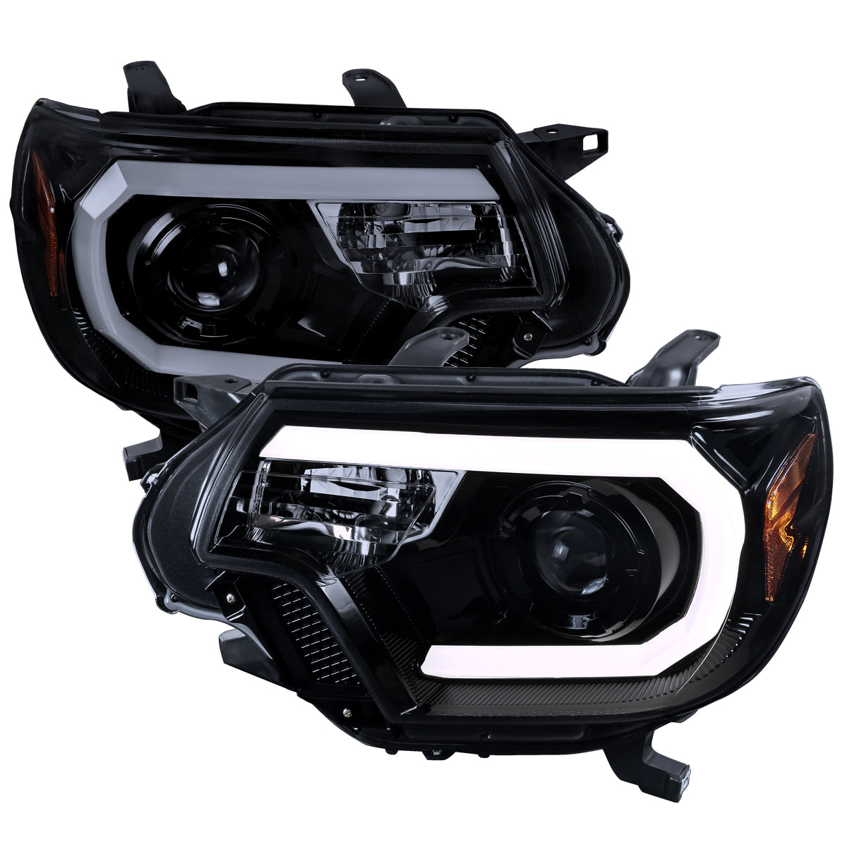 2012-2015 Toyota Tacoma LED C-Bar Projector Headlights (Glossy Black Housing/Smoke Lens)