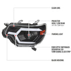 2012-2015 Toyota Tacoma Switchback Sequential LED Bar Projector Headlights (Matte Black Housing/Clear Lens)