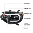 2012-2015 Toyota Tacoma LED C-Bar Projector Headlights (Matte Black Housing/Clear Lens)