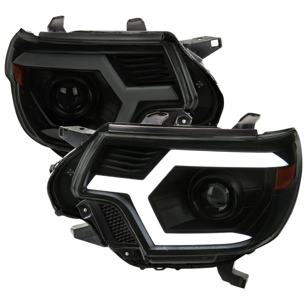 2012-2015 Toyota Tacoma Switchback Sequential LED Bar Projector Headlights (Matte Black Housing/Smoke Lens)