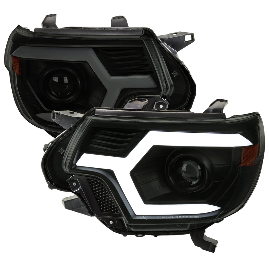 2012-2015 Toyota Tacoma Switchback Sequential LED Bar Projector Headlights (Matte Black Housing/Smoke Lens)