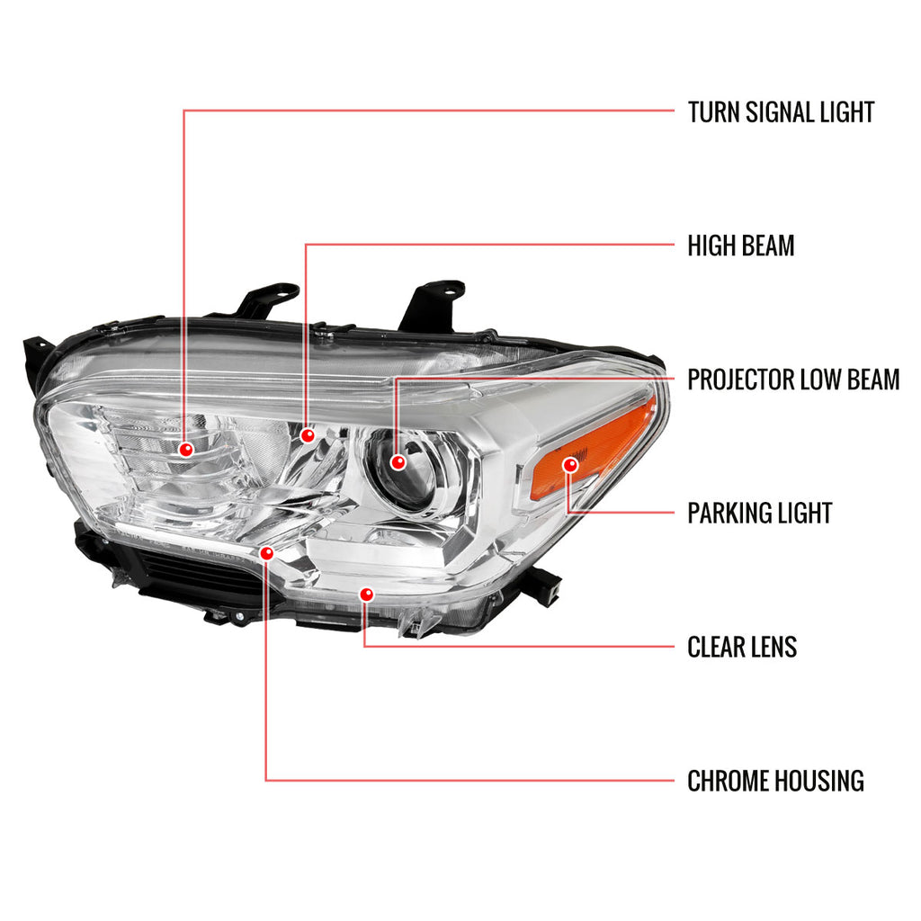 2016-2023 Toyota Tacoma Projector Headlights w/ Amber Reflectors (Chrome Housing/ Clear Lens)