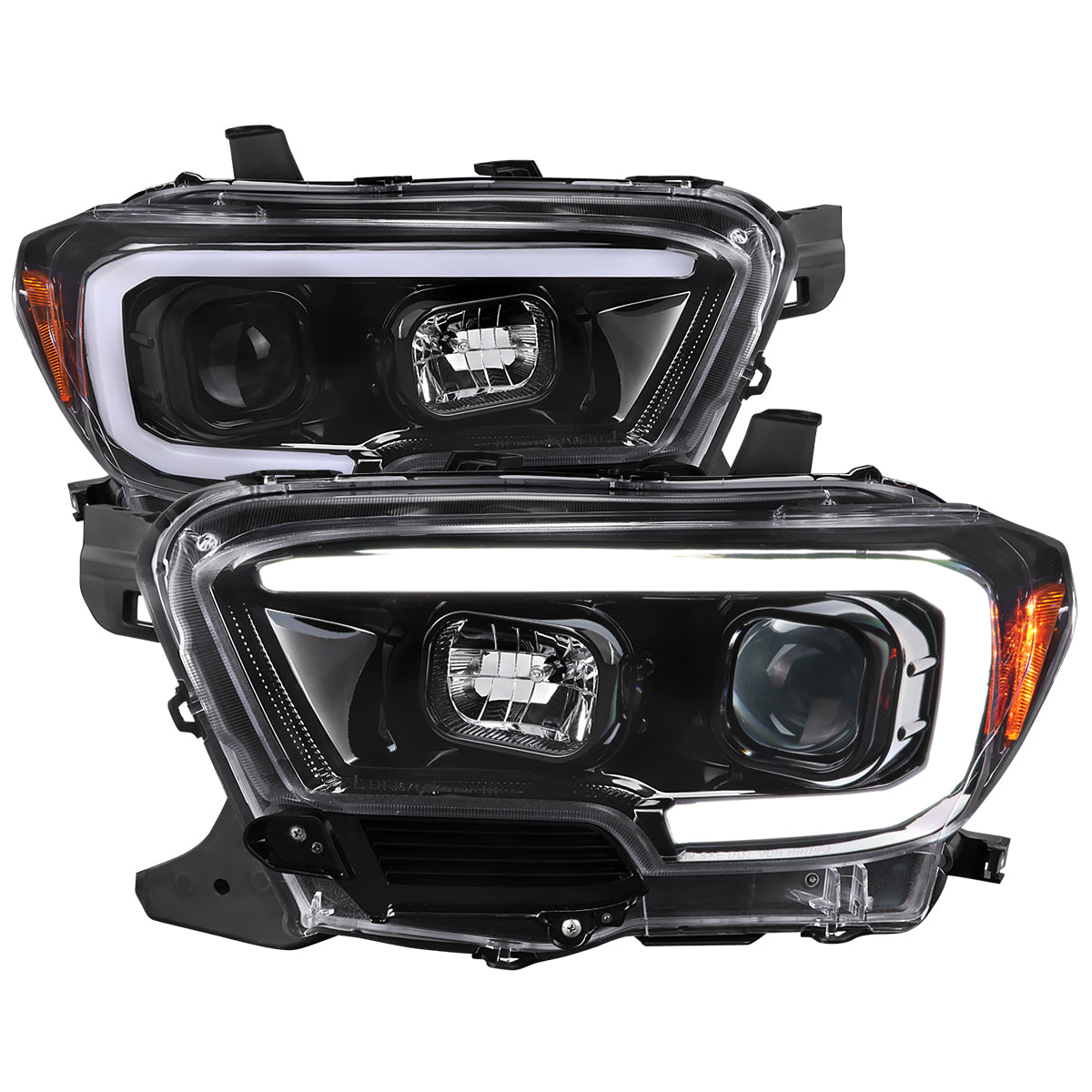 2016-2023 Toyota Tacoma Switchback LED Bar Projector Headlights (Glossy Black Housing/Clear Lens)