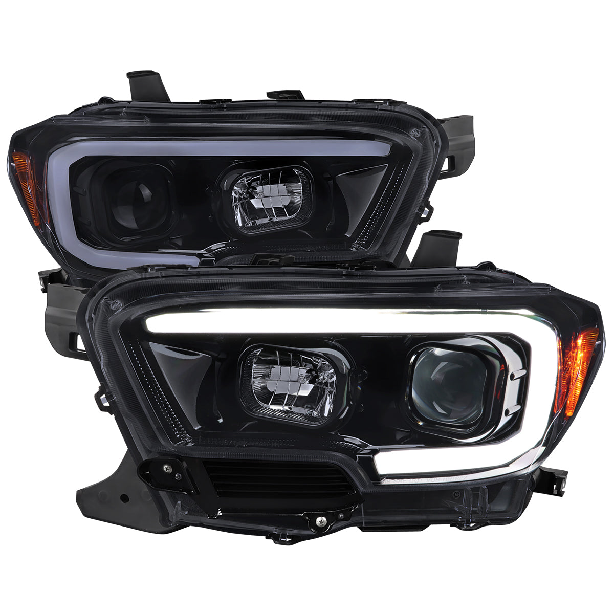 2016-2023 Toyota Tacoma Switchback LED Bar Projector Headlights (Glossy Black Housing/Smoke Lens)