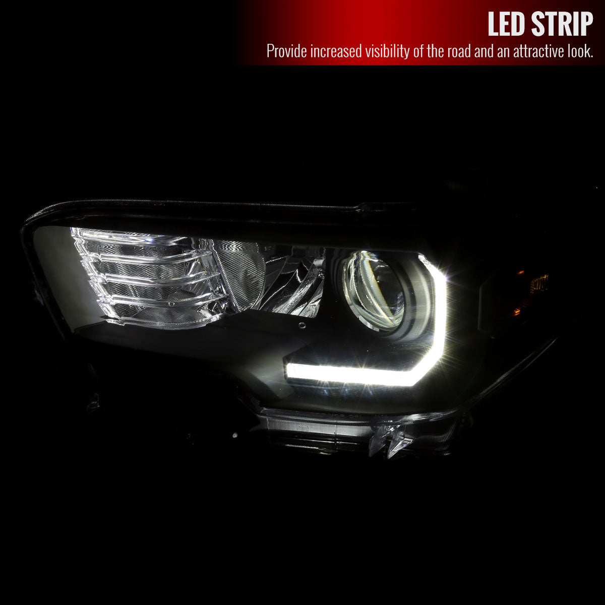 2016-2023 Toyota Tacoma LED Bar Projector Headlight (Matte Black Housing/Clear Lens)