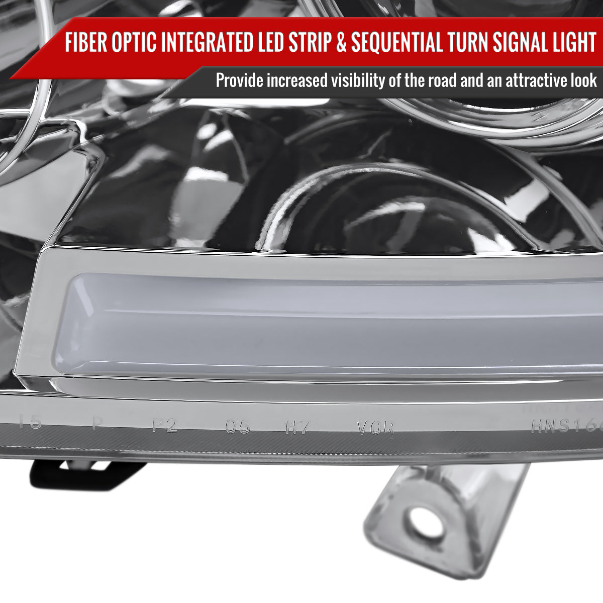 2004-2015 Nissan Titan / 2004-2007 Armada LED C-Bar Projector Headlights w/ Switchback Sequential Turn Signals (Chrome Housing/Clear Lens)
