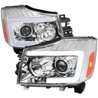 2004-2015 Nissan Titan / 2004-2007 Armada LED C-Bar Projector Headlights w/ Switchback Sequential Turn Signals (Chrome Housing/Clear Lens)