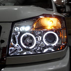 2004-2015 Nissan Titan/ 2004-2007 Armada Dual Halo Projector Headlights (Chrome Housing/Clear Lens)