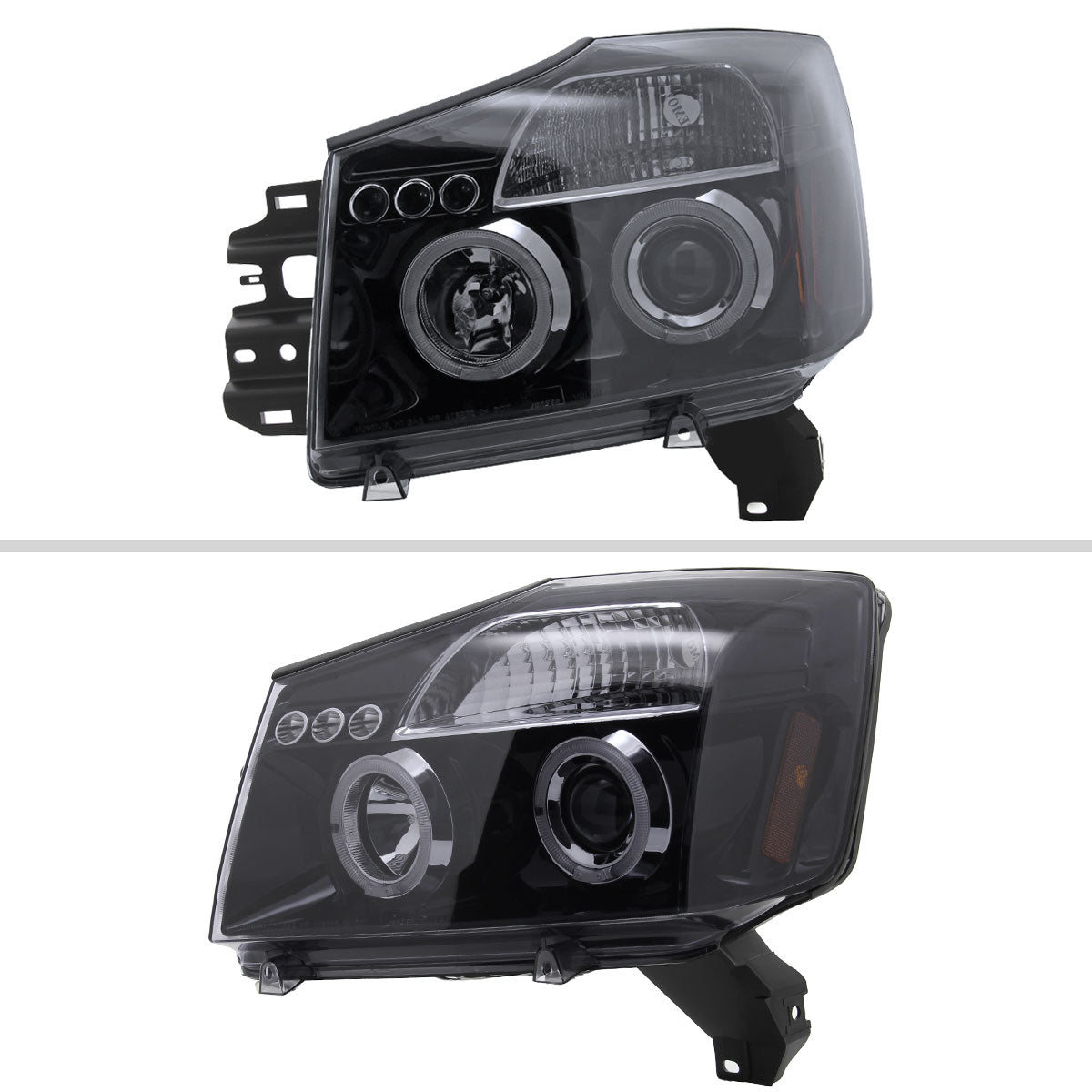 2004-2015 Nissan Titan/ 2004-2007 Armada Dual Halo Projector Headlights (Glossy Black Housing/Smoke Lens)