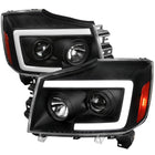 2004-2015 Nissan Titan / 2004-2007 Armada LED C-Bar Projector Headlights w/ Switchback Sequential Turn Signals (Matte Black Housing/Clear Lens)
