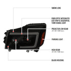 2004-2015 Nissan Titan / 2004-2007 Armada LED C-Bar Projector Headlights w/ Switchback Sequential Turn Signals (Matte Black Housing/Smoke Lens)