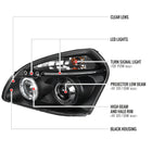 2005-2009 Hyundai Tucson Single Halo Projector Headlights (Matte Black Housing/Clear Lens)