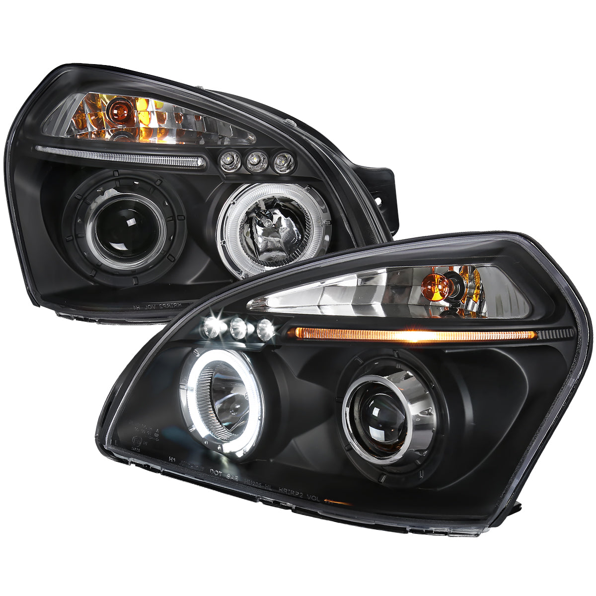 2005-2009 Hyundai Tucson Single Halo Projector Headlights (Matte Black Housing/Clear Lens)