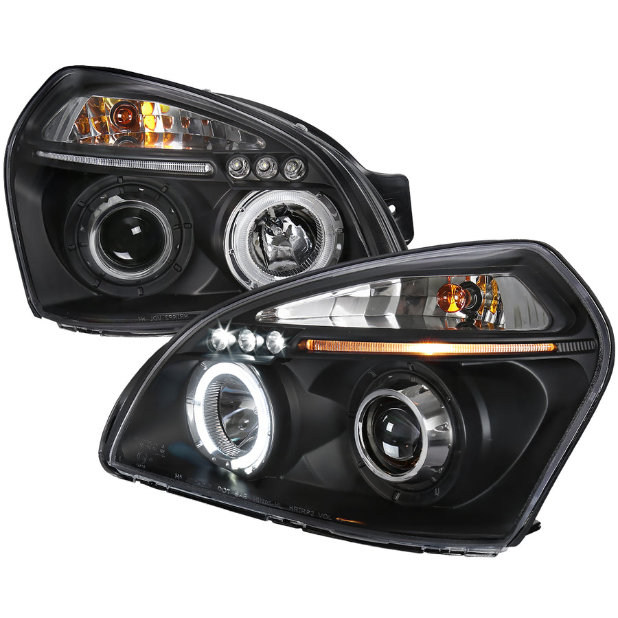 2005-2009 Hyundai Tucson Single Halo Projector Headlights (Matte Black Housing/Clear Lens)