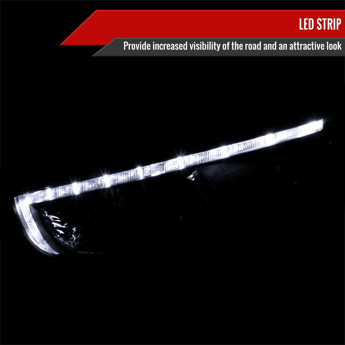 2010-2013 Hyundai Tucson Projector Headlights w/ LED Light Strip (Matte Black Housing/Clear Lens)