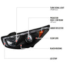2010-2013 Hyundai Tucson Projector Headlights w/ LED Light Strip (Matte Black Housing/Clear Lens)