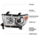 2007-2013 Toyota Tundra/ 2008-2017 Sequoia Switchback Sequential LED C-Bar Projector Headlights (Chrome Housing/Clear Lens)