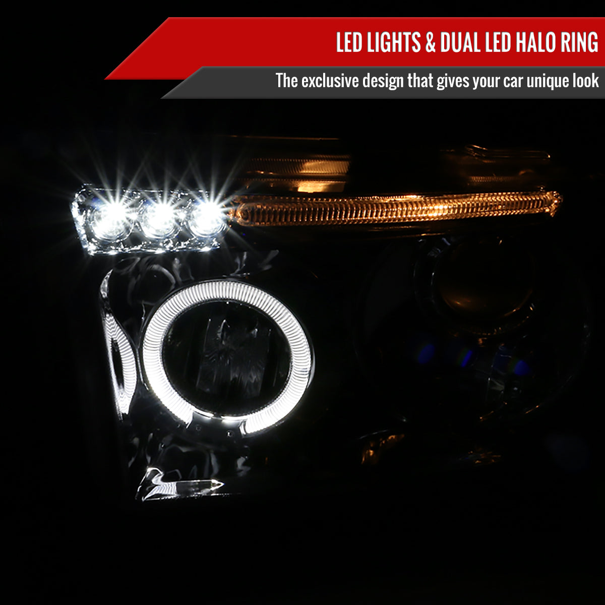 2007-2013 Toyota Tundra/ 2008-2017 Sequoia Single Halo Projector Headlights (Chrome Housing/Clear Lens)