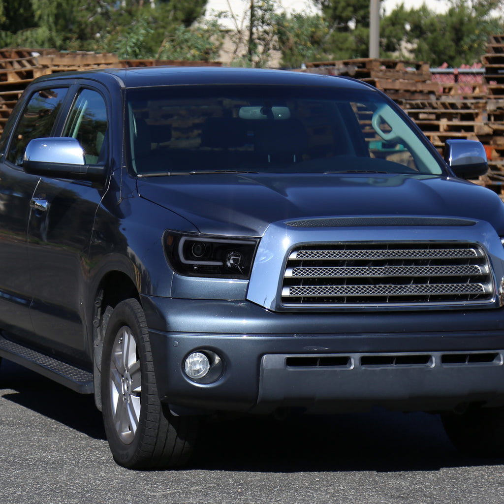 2007-2013 Toyota Tundra/ 2008-2017 Sequoia LED C-Bar Projector Headlights (Glossy Black Housing/Smoke Lens)