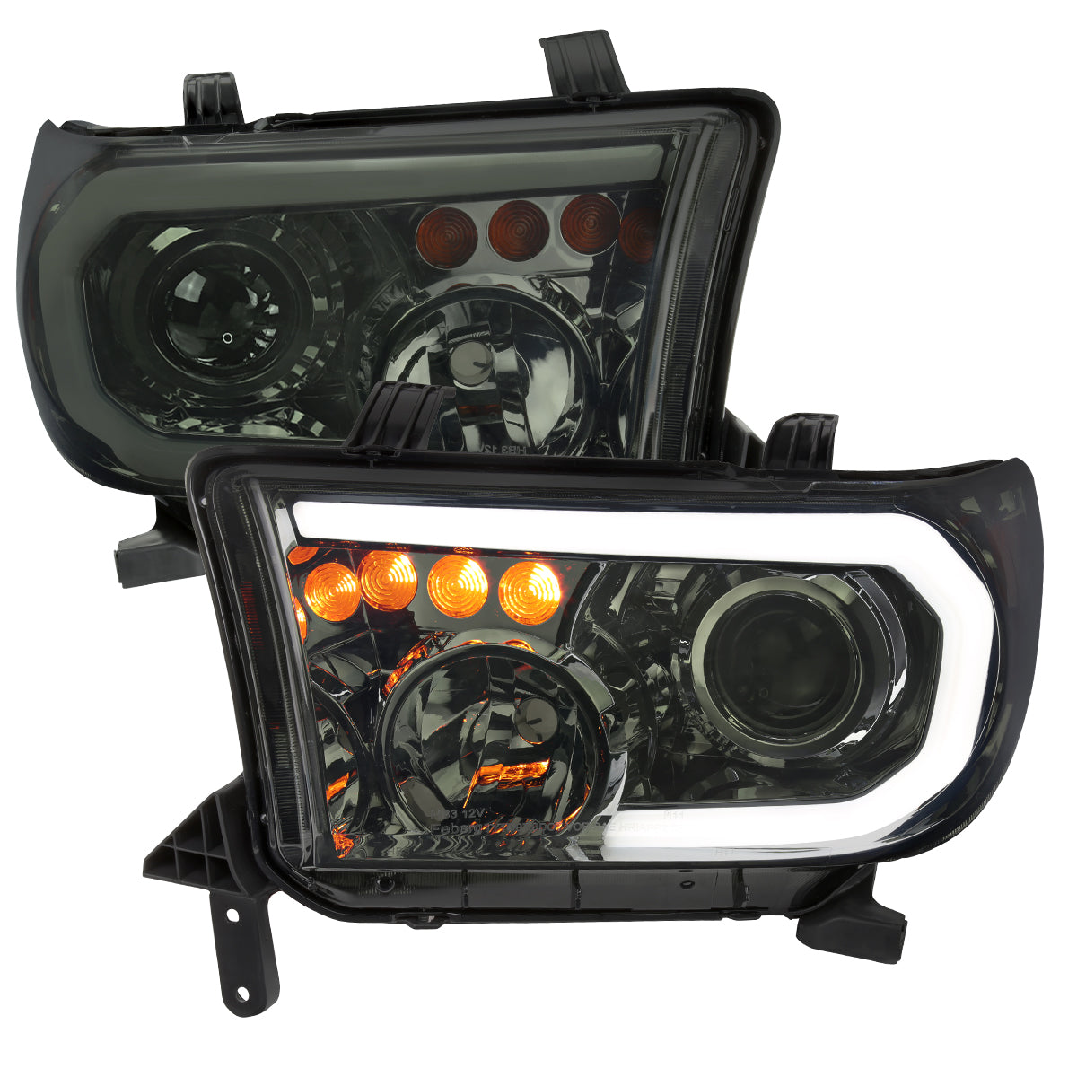 2007-2013 Toyota Tundra/2008-2017 Sequoia Retro Style LED Tube Projector Headlights with LED Turn Signals (Chrome Housing/Smoke Lens)
