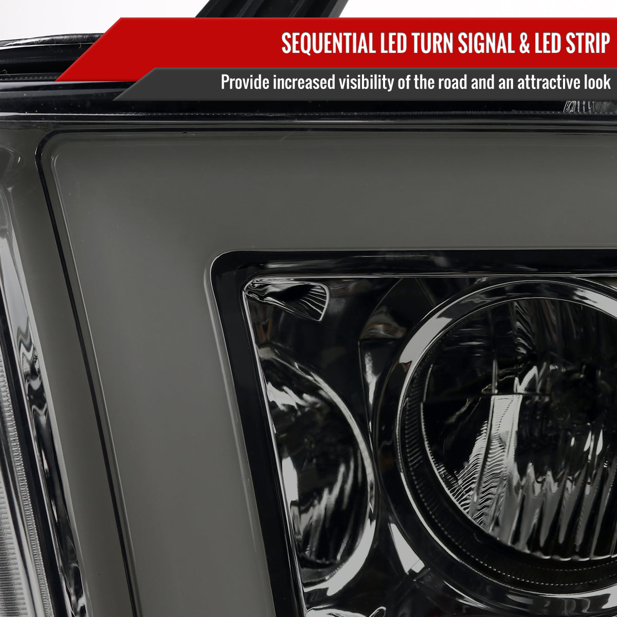 2007-2013 Toyota Tundra/ 2008-2017 Sequoia Switchback Sequential LED C-Bar Projector Headlights (Chrome Housing/Smoke Lens)