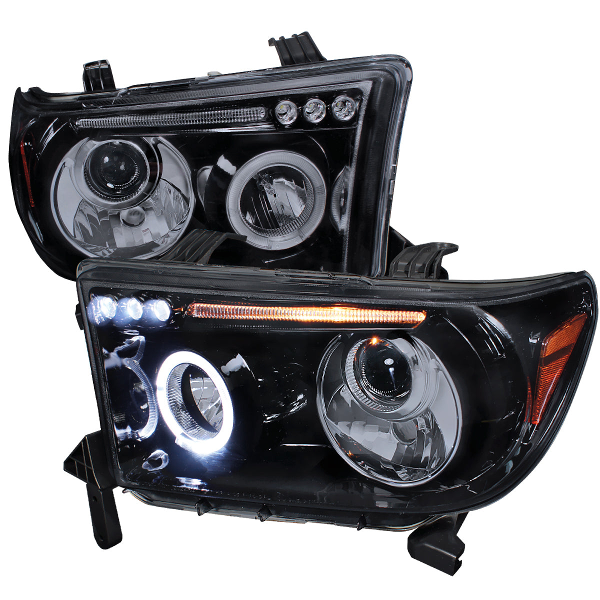 2007-2013 Toyota Tundra/ 2008-2017 Sequoia Single Halo Projector Headlights (Glossy Black Housing/Smoke Lens)